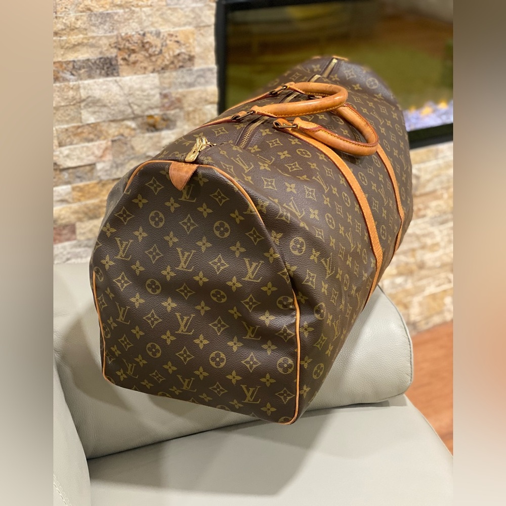 Louis Vuitton Brown Monogram Travel Duffel with Tan Leather Trim - Picture 13 of 13